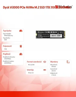 Verbatim Dysk Vi3000 PCIe NVMe M.2 SSD 1TB 3100/2200MB/s