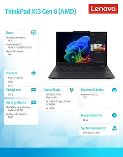 Lenovo Ultrabook ThinkPad X13 G6 21RM001RPB W11Pro 7 PRO 350/32GB/1TB/INT/13.3 WUXGA/Black/3YRS Premier Support + CO2 Offset