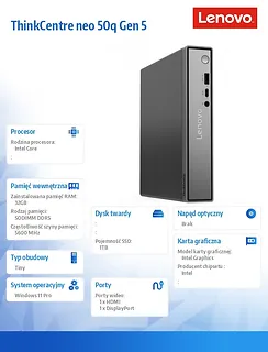 Lenovo Komputer ThinkCentre Neo 50q Tiny G5 13B9001FPB W11Pro Core 5 210H/32GB/1TB/INT/3YRS OS
