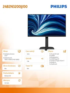 Philips Monitor 24B2N3200J 23.8 cala IPS 120Hz HDMI DP VGA Pivot Glośniki
