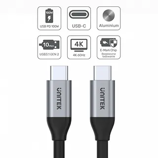 Unitek Kabel USB-C - USB-C PD, 10Gbps, 4K60Hz, 1m, M/M; C14082ABK