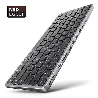 AXAGON Klawiatura HMC-KB-NRD USB-C 5Gbps z wieloportowy hub 9in1, SD/microSD, 3x USB-A, HDMI 4K/60Hz, PD 100W, Audio, Nordic layout, 60cm USB-C kabel