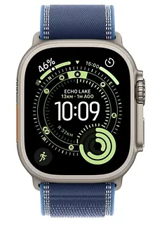 Apple Watch Ultra 3 GPS + Cellular, koperta 49 mm z tytanu w kolorze naturalnym, opaska Trail w kolorze niebieskim/jaskrawoniebieskim - rozmiar S/M
