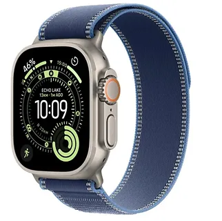 Apple Watch Ultra 3 GPS + Cellular, koperta 49 mm z tytanu w kolorze naturalnym, opaska Trail w kolorze niebieskim/jaskrawoniebieskim - rozmiar M/L