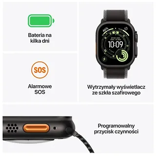 Apple Watch Ultra 3 GPS + Cellular, koperta 49 mm z tytanu w kolorze czarnym, opaska Alpine w kolorze czarnym - rozmiar M