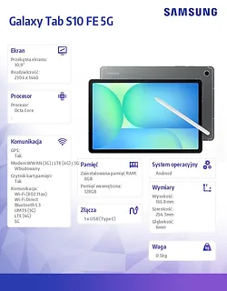 Samsung Tablet Galaxy Tab S10 FE X526 10.9 cala 5G 12/256GB szary