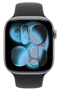 Apple Watch Series 11 GPS koperta 42 mm z aluminium w kolorze gwiezdnej szarości, pasek sportowy w kolorze czarnym - rozmiar M/L