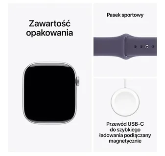 Apple Watch Series 11 GPS+Cellular koperta 42 mm z aluminium w kolorze srebrnym, pasek sportowy w kolorze mlecznego fioletu - rozmiar S/M