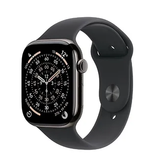 Apple Watch Series 11 GPS + Cellular, koperta 42 mm z tytanu w kolorze łupku, pasek sportowy w kolorze czarnym - rozmiar M/L