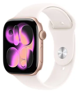 Apple Watch Series 11 GPS, koperta 42 mm z aluminium w kolorze różowego złota, pasek sportowy w kolorze łagodnego różu - rozmiar S/M
