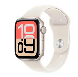 Apple Watch SE 3 GPS koperta 40 mm z aluminium w kolorze księżycowej poświaty, pasek sportowy w kolorze księżycowej poświaty - rozmiar S/M