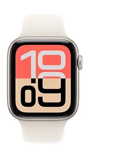 Apple Watch SE 3 GPS koperta 44 mm z aluminium w kolorze księżycowej poświaty, pasek sportowy w kolorze księżycowej poświaty - rozmiar S/M