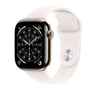 Apple Watch Series 11 GPS + Cellular koperta 46 mm z tytanu w kolorze złotym, pasek sportowy w kolorze łagodnego różu - rozmiar M/L