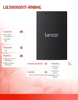 Lexar Dysk SSD SL500X 1TB  USB 3.2 Gen2  2000/1800/MB/s