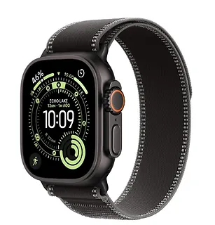 Apple Watch Ultra 3 GPS + Cellular koperta 49 mm z tytanu w kolorze czarnym, opaska Trail w kolorze czarnym/węgla drzewnego - rozmiar M/L