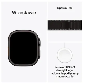 Apple Watch Ultra 3 GPS + Cellular koperta 49 mm z tytanu w kolorze czarnym, opaska Trail w kolorze czarnym/węgla drzewnego - rozmiar M/L