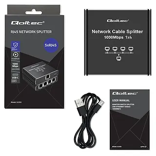 Qoltec Rozdzielacz splitter Ethernet  mini SWITCH 1x4 RJ45 | 1000Mb/s | USB-C | Aluminium