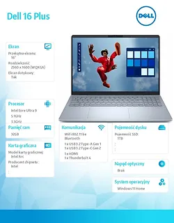 Notebook Dell 16 Plus DB16250 Win11H Ultra 9 288V/1TB/32GB/QHD+/2YB