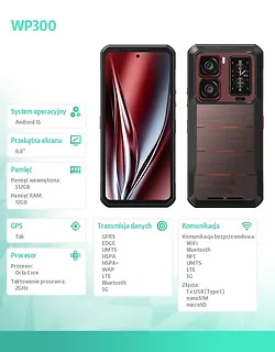 OUKITEL Smartfon WP300 5G 12/512GB IP69K Czerwony