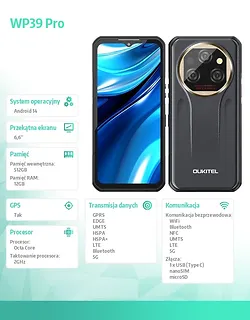 OUKITEL Smartfon WP39 Pro 5G 12/512GB IP69K Złoty