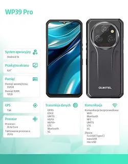 OUKITEL Smartfon WP39 Pro 5G 12/512GB IP69K Szary