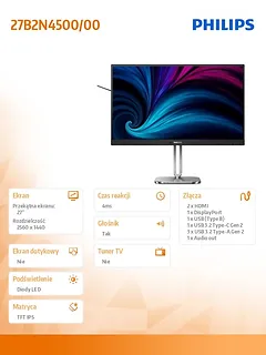 Philips Monitor 27B2N4500 27 cali IPS 120Hz HDMIx2 DP Pivot Głośniki