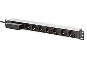 Digitus Listwa zasilająca PDU Rack 19" z wyłącznikiem nadprądowym Typ C 16A, 7 gniazd Schuko CEE 7/3 (45°), kabel 1,8m wtyk Unischuko CEE 7/7, 16A, aluminiowa
