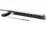 Digitus Listwa zasilająca PDU Rack 19" z wyłącznikiem nadprądowym Typ C 16A, 7 gniazd Schuko CEE 7/3 (45°), kabel 1,8m wtyk Unischuko CEE 7/7, 16A, aluminiowa