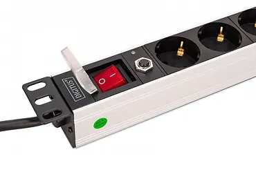 Digitus Listwa zasilająca PDU Rack 19" z zabezpieczeniem przeciążeniowym, 8 gniazd Schuko CEE 7/3 (45°), kabel 2m wtyk Unischuko, 16A, aluminiowa