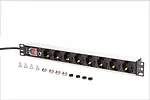 Digitus Listwa zasilająca PDU Rack 19" z zabezpieczeniem przeciążeniowym, 8 gniazd Schuko CEE 7/3 (45°), kabel 2m wtyk Unischuko, 16A, aluminiowa