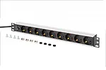 Digitus Listwa zasilająca PDU Rack 19" z bezpiecznikiem przeciążeniowym, 9 gniazd Schuko CEE 7/3 (45°), kabel 2m wtyk IEC C14, 10A, aluminiowa