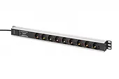 Digitus Listwa zasilająca PDU Rack (620mm) z zabezpieczeniem przeciwprzepięciowym + filtr EMI/RFI, 9 gniazd Schuko CEE 7/3 (45°), kabel 2m wtyk Unischuko CEE
