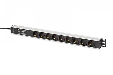 Digitus Listwa zasilająca PDU Rack (620mm) z zabezpieczeniem przeciwprzepięciowym + filtr EMI/RFI, 9 gniazd Schuko CEE 7/3 (45°), kabel 2m wtyk Unischuko CEE