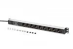 Digitus Listwa zasilająca PDU Rack (620mm) z zabezpieczeniem przeciwprzepięciowym + filtr EMI/RFI, 9 gniazd Schuko CEE 7/3 (45°), kabel 2m wtyk Unischuko CEE