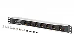 Digitus Listwa zasilająca PDU Rack 19" z zabezpieczeniem przeciwprzepięciowym + filtr EMI/RFI, 7 gniazd Schuko CEE 7/3, kabel 2m, wtyk Unischuko CEE 7/7, 16A,
