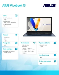 Asus Notebook X1504VA-BQ2947 Core5 120U  16GB/512GB