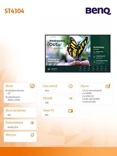 Benq Monitor wielkoformatowy 43 cale ST4304 4K/1200:1/ANDROID
