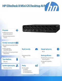 HP Inc. Komputer EliteDesk 8 Mini G1i U7-265T 1TB/16GB/W11P  998Z2ET