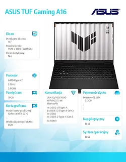 Asus Notebook TUF Gaming A16 FA608UP-R7165  nOS R7-260 16GB/512GB/5070