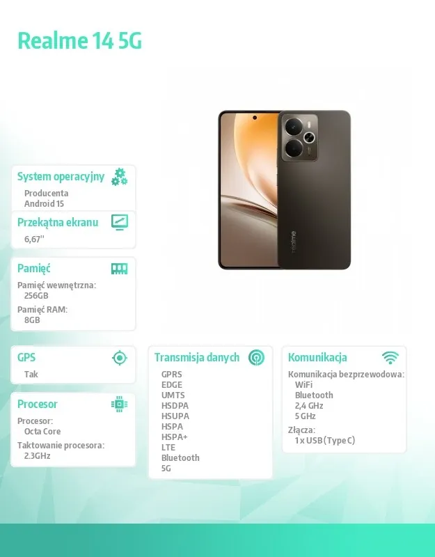 Smartfon Realme 14 5G 8/256GB Storm Titanium RMX5070 / Smartfony ...