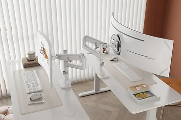 Digitus Ramię biurkowe pojedyncze z zaciskiem i sprężyną gazową 1x LCD max. 57" 27kg, VESA: 75x75, 100x100, białe