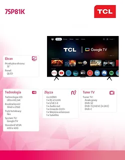 TCL Telewizor QLED 75 cali 75P81K