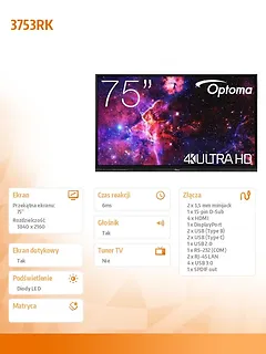 Optoma Monitor interaktywny 75 cali IFPD 3753RK H1F0H07BW101