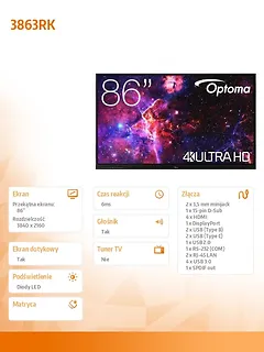Optoma Monitor interaktywny 86 cali IFPD 3863RK H1F0H08BW101