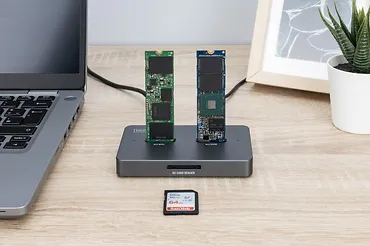 Digitus Stacja dokująca USB-C 3.2 Gen2 dla dysków SSD M.2 Duo NVMe oraz SATA (max. 2x 4 TB) z czytnikiem kart SD-Express 7.1 (max. 2 TB), czarna