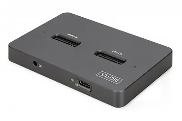 Digitus Stacja dokująca USB-C 3.2 Gen2 dla dysków SSD M.2 Duo NVMe oraz SATA (max. 2x 4 TB) z czytnikiem kart SD-Express 7.1 (max. 2 TB), czarna