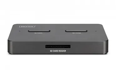 Digitus Stacja dokująca USB-C 3.2 Gen2 dla dysków SSD M.2 Duo NVMe oraz SATA (max. 2x 4 TB) z czytnikiem kart SD-Express 7.1 (max. 2 TB), czarna
