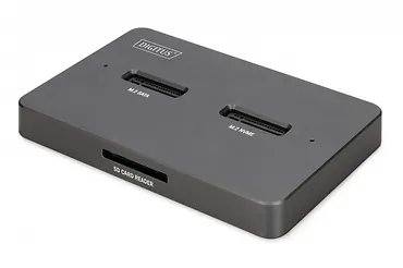 Digitus Stacja dokująca USB-C 3.2 Gen2 dla dysków SSD M.2 Duo NVMe oraz SATA (max. 2x 4 TB) z czytnikiem kart SD-Express 7.1 (max. 2 TB), czarna