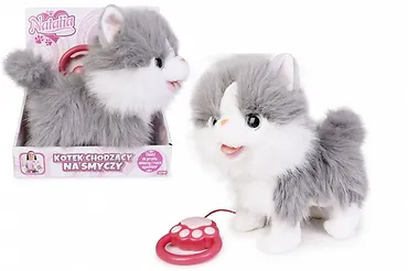 Artyk Maskotka interaktywna Kot chodzący na smyczy szaro-biały