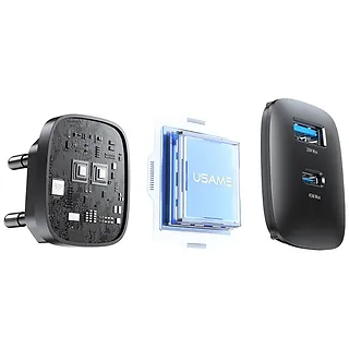 USAMS Ładowarka sieciowa T66 45W CC290 GaN Fast charge 1xUSB-A 1xUSB-C srebrny